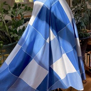 Blue & White Cotton Geometric Full A-line Skirt